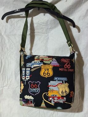 ROUTE 66 GRAPHIC SHOULDER BAG -LIMITED EDITION -HANDMADE-AMERICANA-RETRO